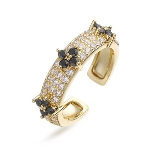 BLACK GOLD CZ FLORETTE ADJUSTABLE RING